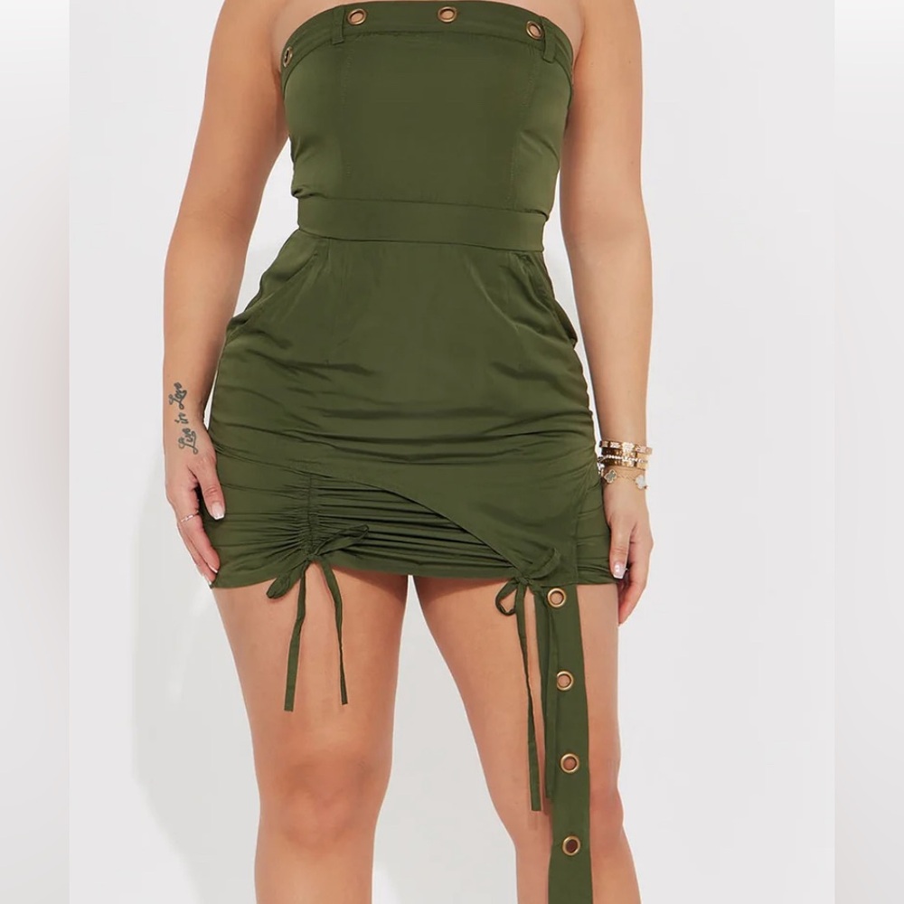 Fashion Nova Forest Green Ruched Mini Dress